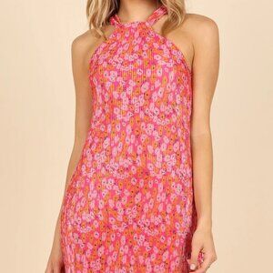 Petal & Pup Melody Plisse Halter Mini Dress - Hot Pink